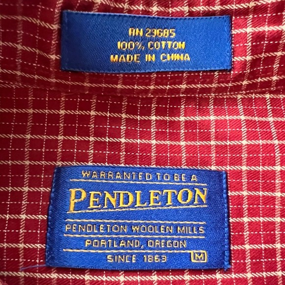 Pendleton Mens Cotton Button Shirt Down Shirt Red Mini Check Long Sleeve Size M - Picture 6 of 10